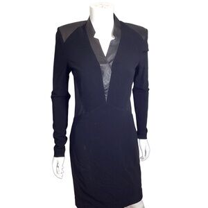 NWT $410 Nicole Miller Leather Trimmed Black Dress